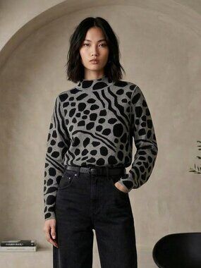 Edinburgh Knitwear 100% Pima Cotton Abstract Pebble Funnel Neck Sweater Size M